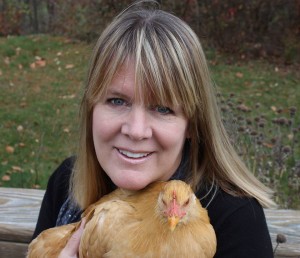 Sarah Hudock hugging her chicken