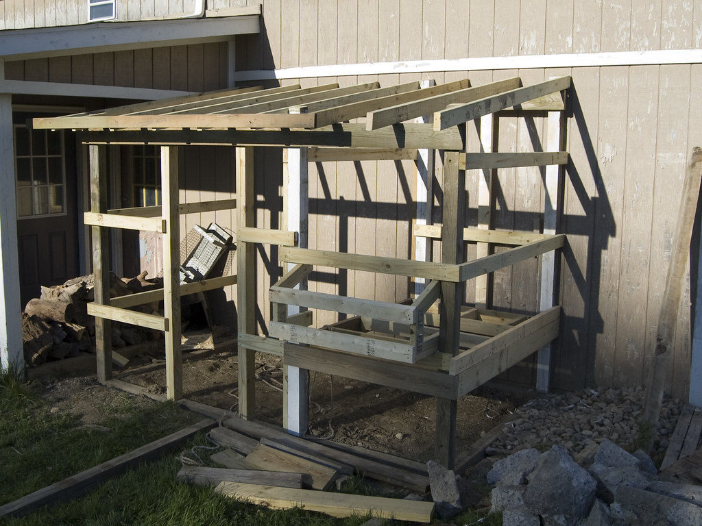 wood 2x4s make frame of chicken coop